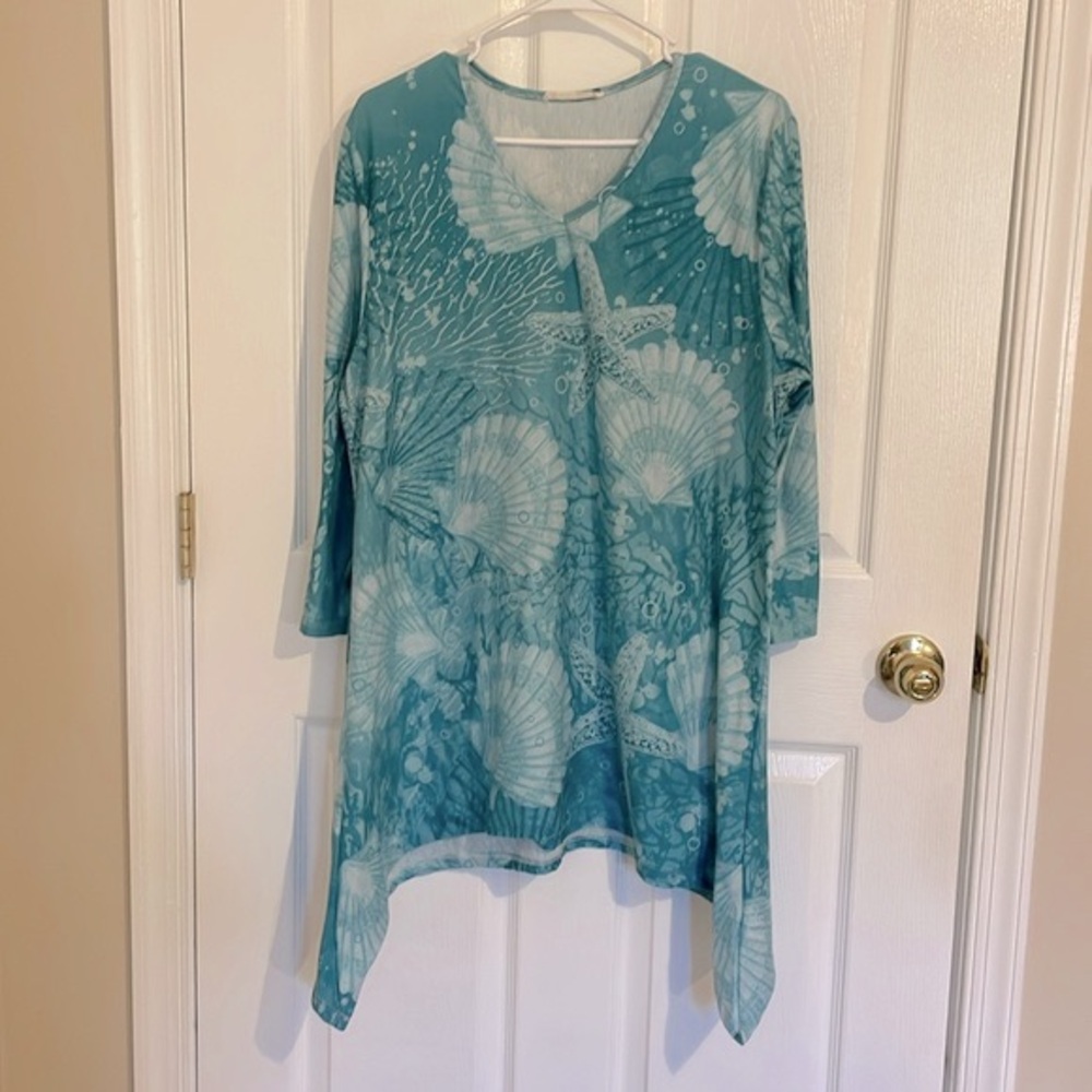 Cactus Women’s Light Blue & Dark Blue Ocean Blouse/Tunic, Size XL